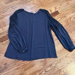 LOFT Grey Blouse with Lace Sleeves